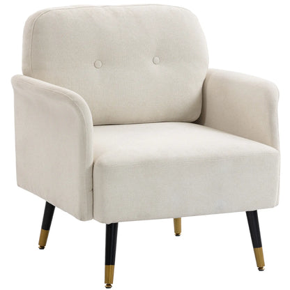 Modern Tufted Accent Chair, Metal Legs, Upholstered Reading Armchair, Cream White Accent Chairs at Gallery Canada
