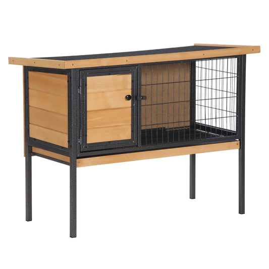 Wooden Rabbit Hutch, Indoor Outdoor Bunny Cage With Tray, Yellow Rabbit Hutch Light Yellow, Black at Gallery Canada