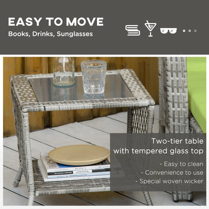 2-Piece Wicker Patio Lounge Set with Cushions, Reclining Chaise Chair, Glass Top Coffee Table, Green Chaise Loungers at Gallery Canada