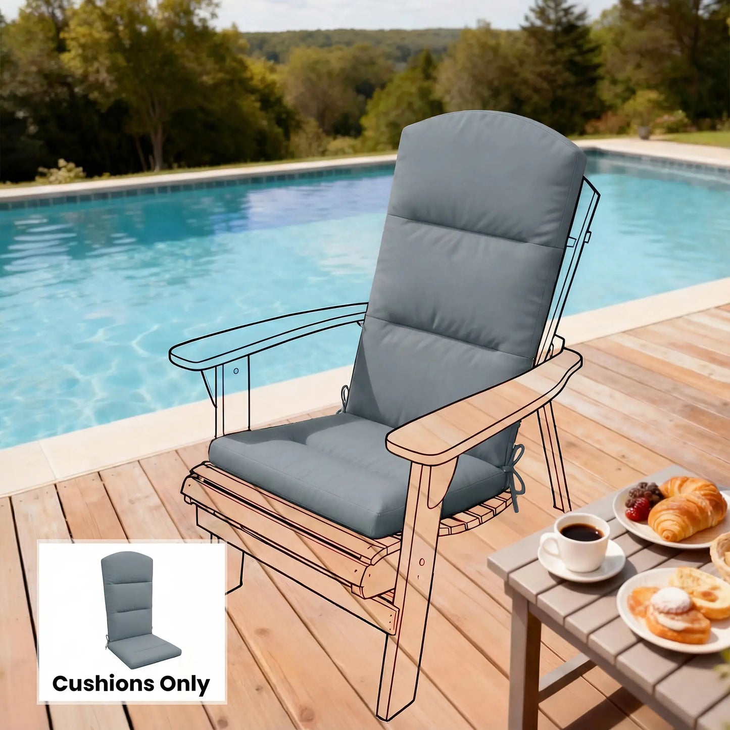 Adirondack Chair Cushion, Replacement With Back And Ties, Dark Grey Patio Chair Cushions at Gallery Canada