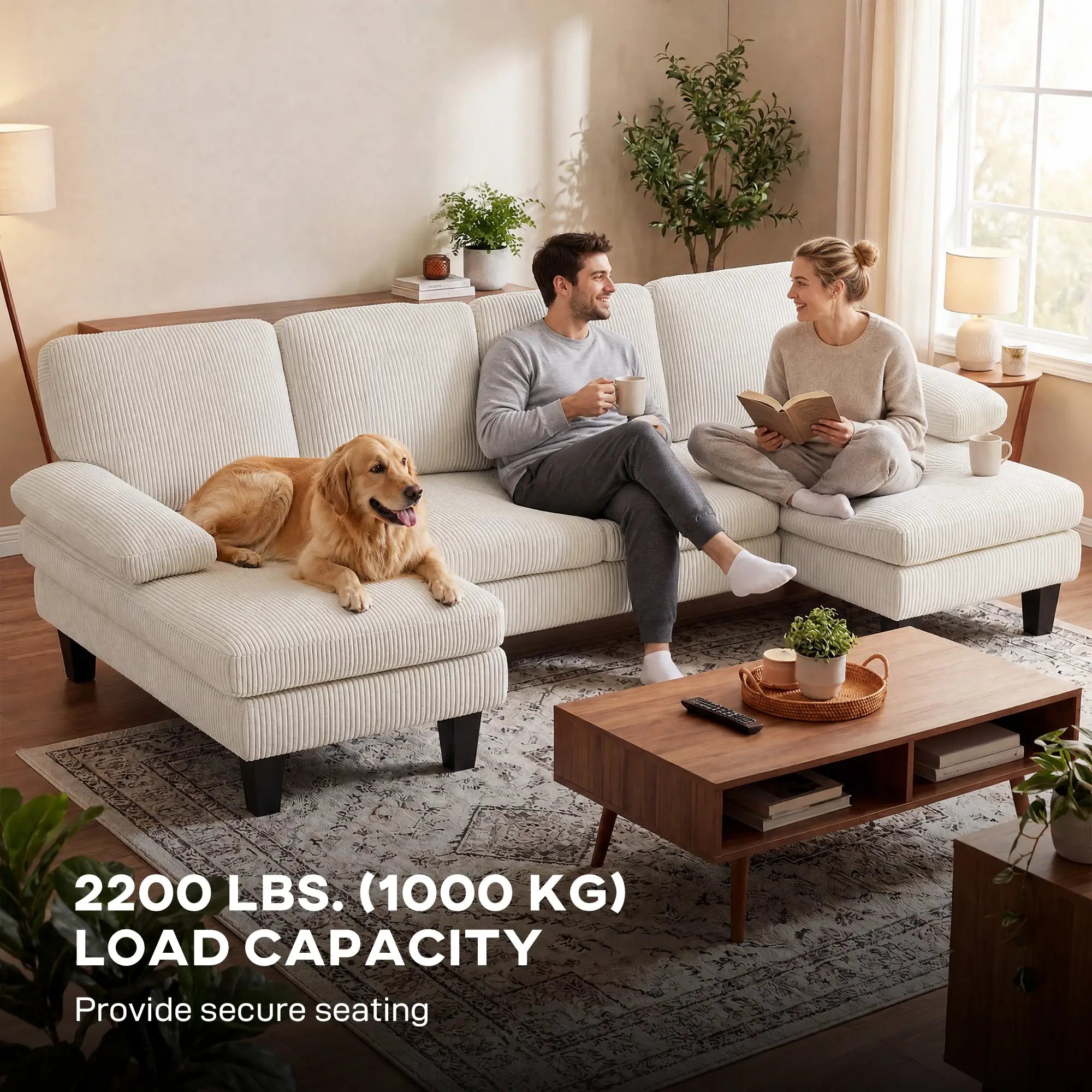 U-Shaped Sectional Sofa, Double Chaise, 2200lb Capacity, Beige 3-Seater Sofas at Gallery Canada