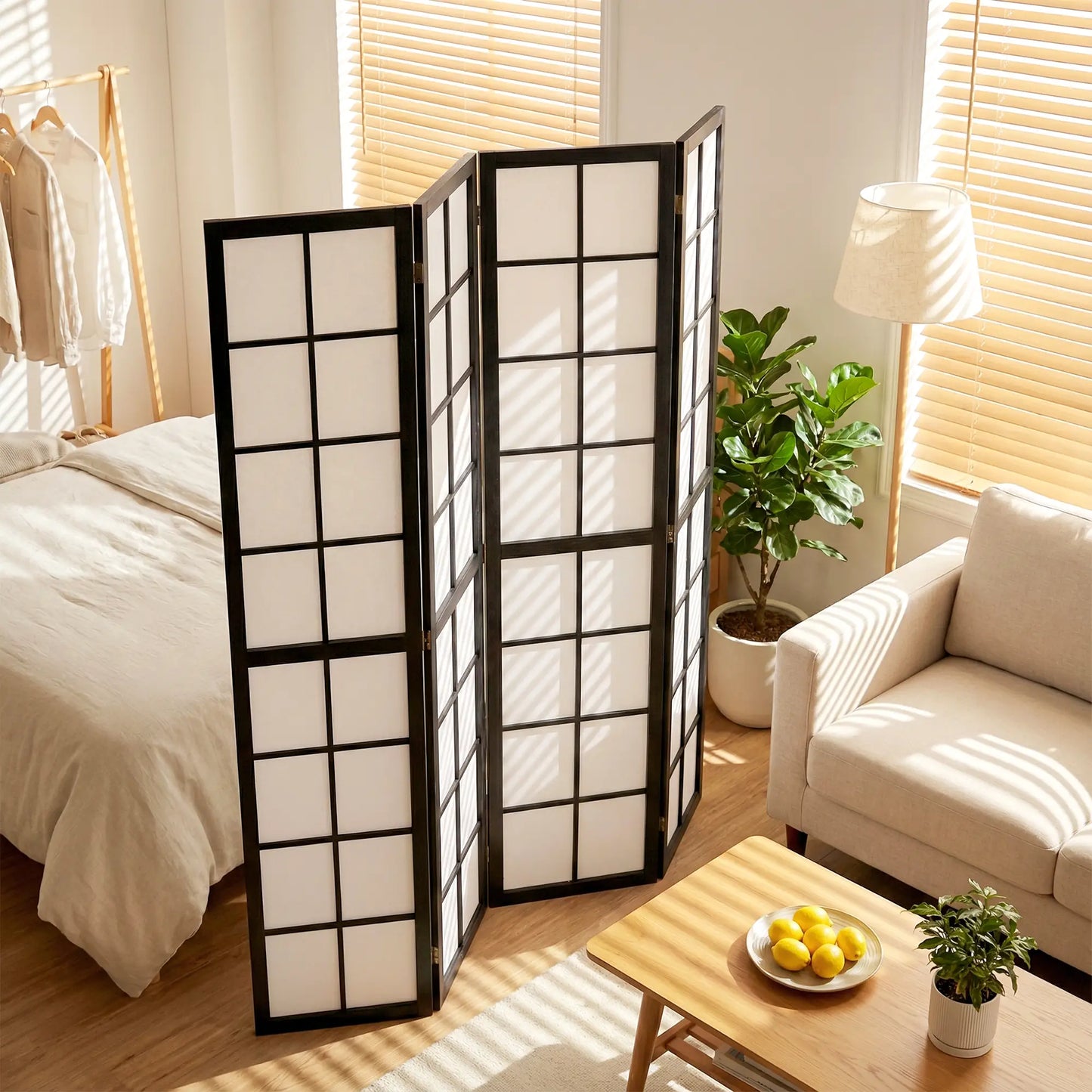 4 Panel Room Divider, 5.6 ft, Folding Wall Partition, Black Room Dividers at Gallery Canada