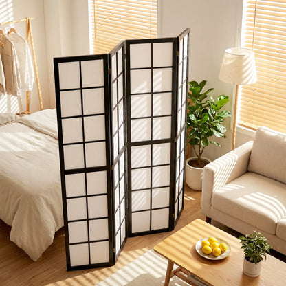4 Panel Room Divider, 5.6 ft, Folding Wall Partition, Black Room Dividers at Gallery Canada