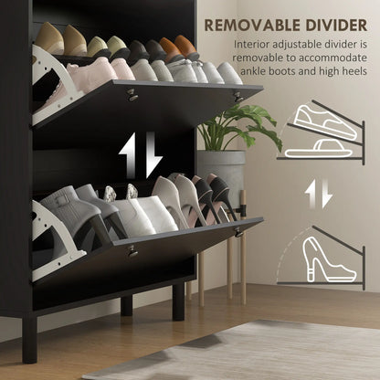 Shoe Storage, 3 Flip Drawers, Adjustable Shelves, 24 Pairs, Black