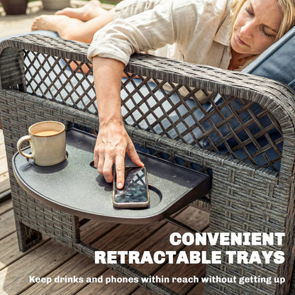 Patio Lounge Chair Set, 2 Pieces With Cushions, Adjustable Backrest, Side Trays Wicker Chaise Loungers at Gallery Canada
