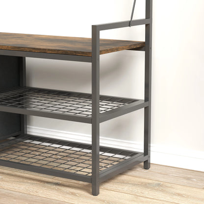 6-In-1 Hall Tree, Bench with Shoe Storage, 10 Hooks, 2 Fabric Drawers, Rustic Brown Clothing Storage at Gallery Canada