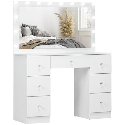 Modern Makeup Vanity Table, Mirror with 10 LED Lights, 7 Drawers, White Dressing & Vanity Tables at Gallery Canada