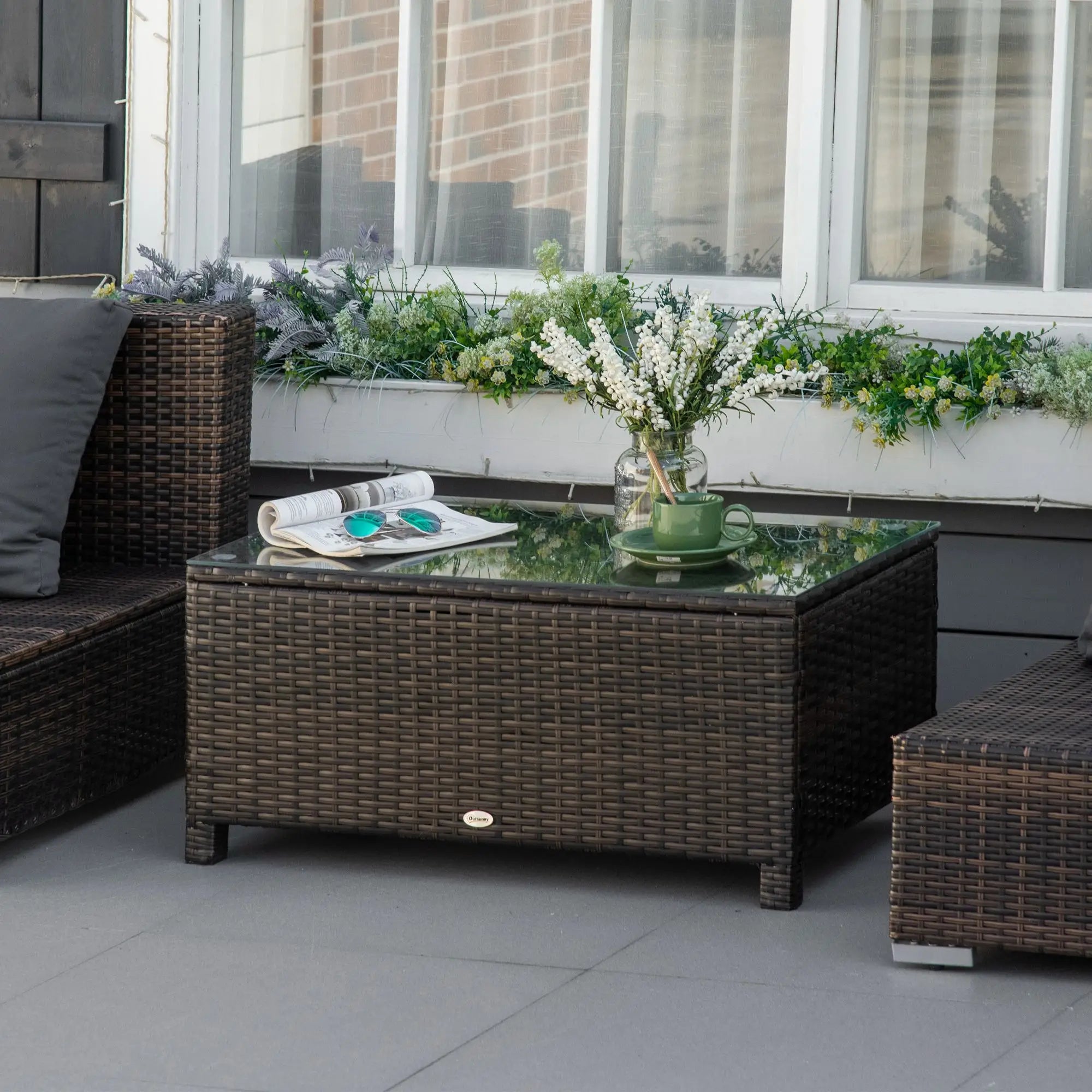 Rattan Wicker Coffee Table, Glass Top, Outdoor Garden Patio Furniture, Brown Coffee Tables at Gallery Canada