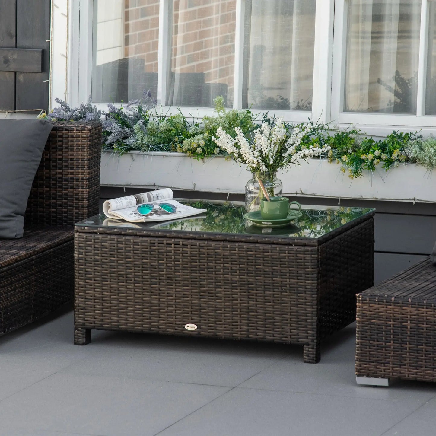 Rattan Wicker Coffee Table, Glass Top, Outdoor Garden Patio Furniture, Brown Coffee Tables at Gallery Canada