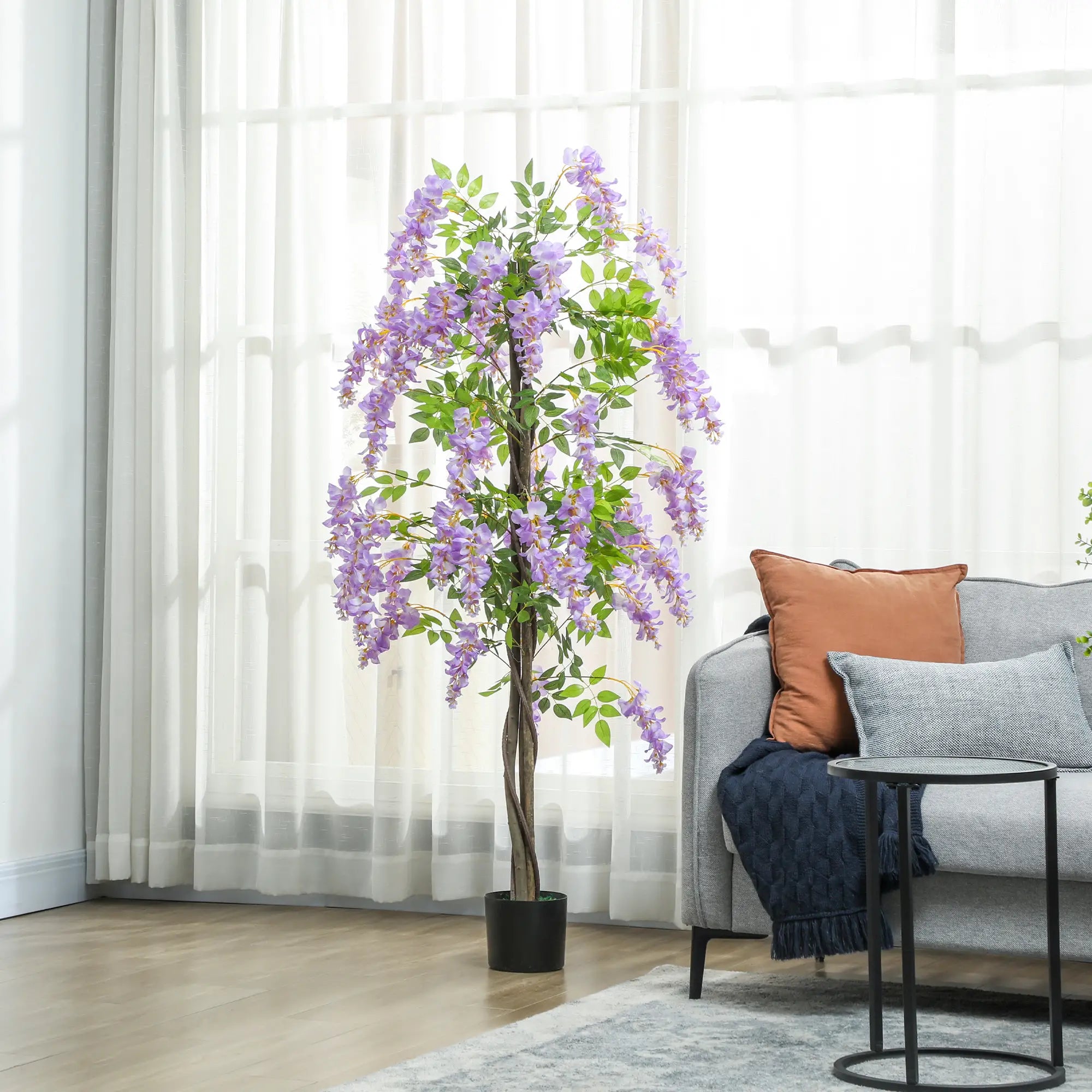 5.9FT Artificial Wisteria Tree, Natural Wood Trunk, Nursery Pot, Purple Artificial Trees at Gallery Canada