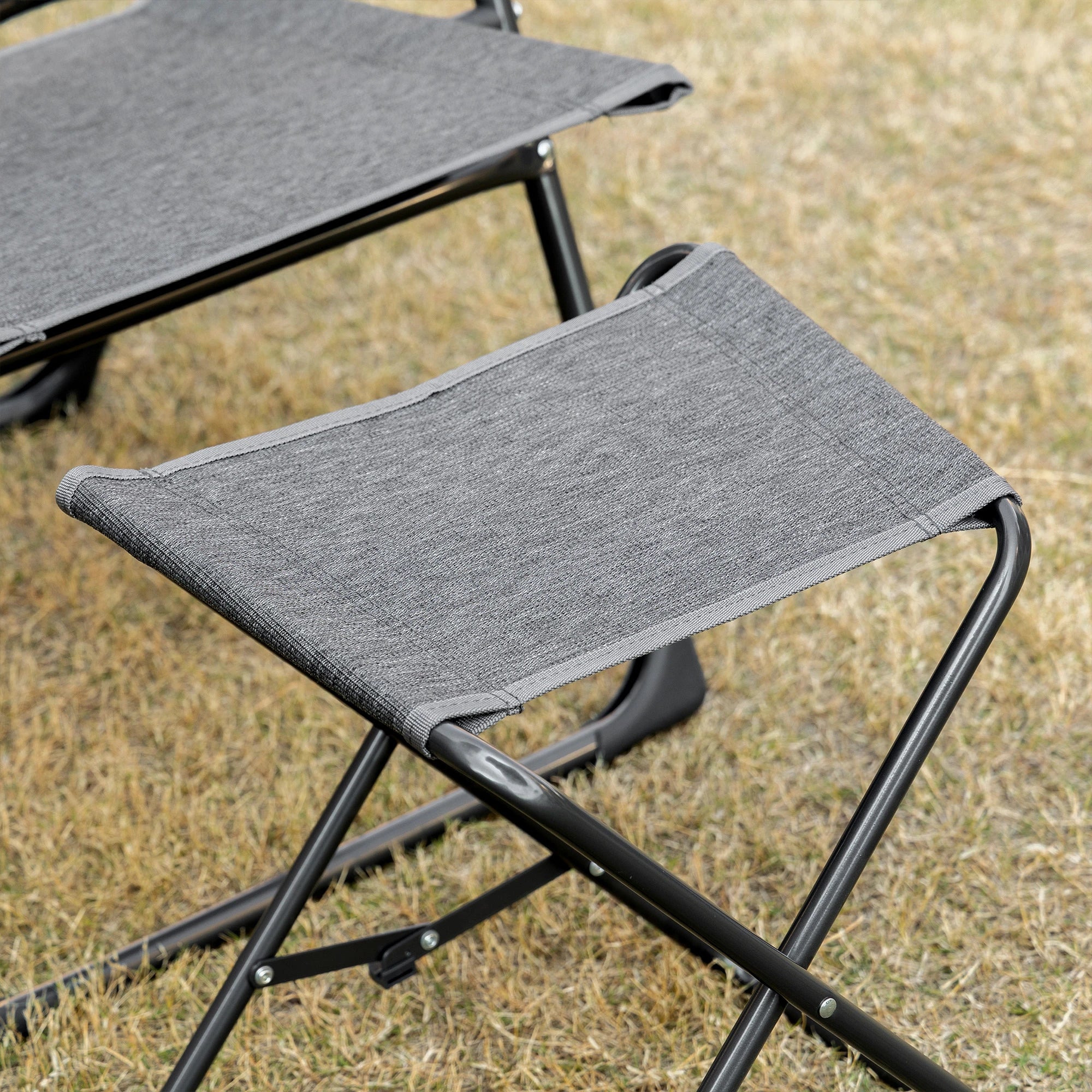 Outdoor Lounge Chair, Recliner with Footrest, Storage Pocket, Black Grey Lounger Chairs at Gallery Canada