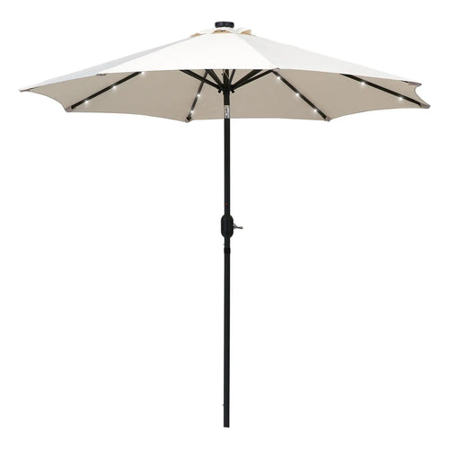8.8ft Solar Patio Umbrella, 24 LED Lights, Tilt Canopy, Cream
