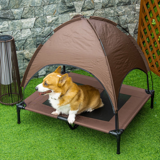 Elevated Dog Bed with Canopy, Portable Raised Dog Cot for L Sized Dogs, Indoor &; Outdoor, 36" x 30" x 35", Coffee - Gallery Canada