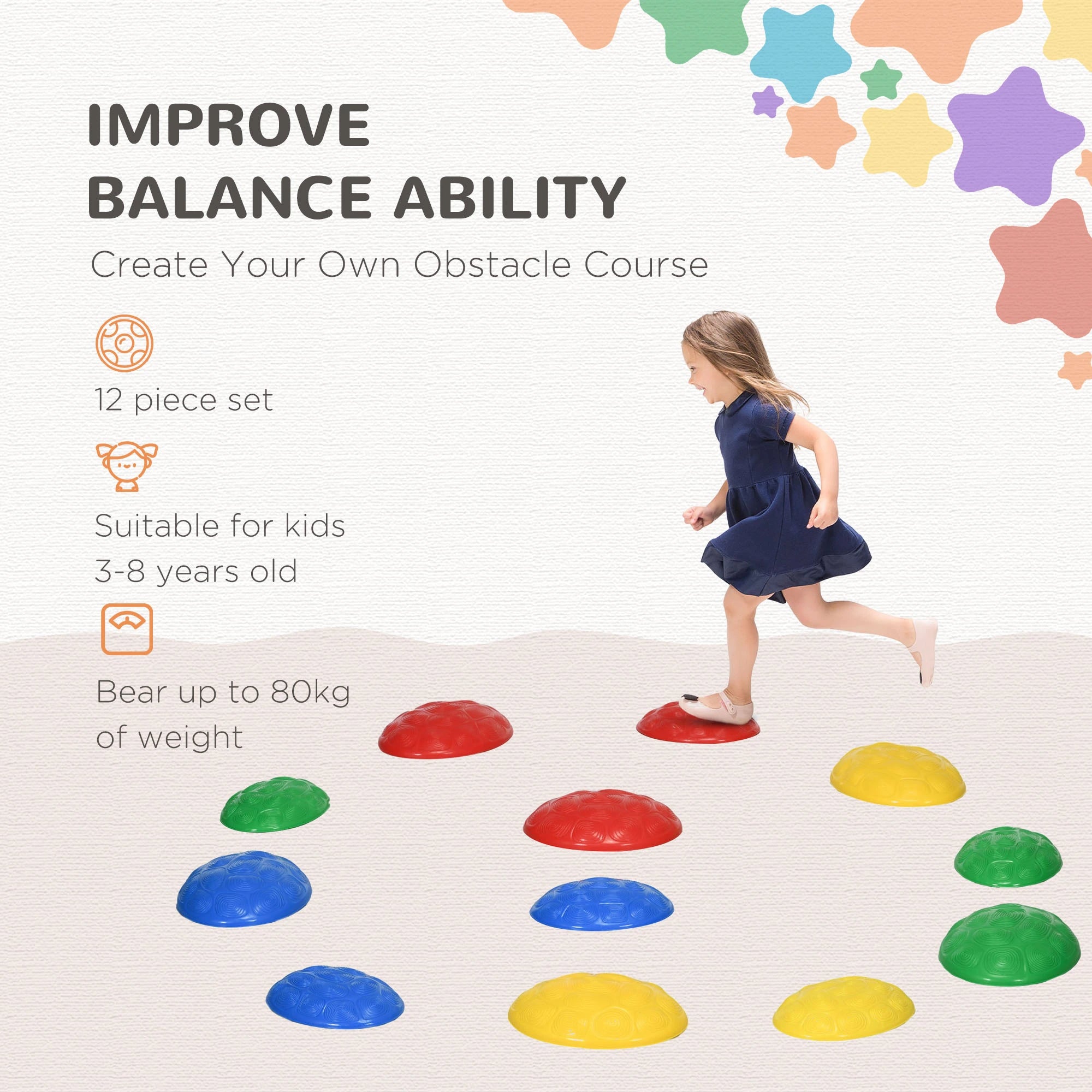 12 PCs Balance Stepping Stones, Turtle Shell Design, Anti-Slip Mat, Ages 3-8 Years, Stackable Gym Sets & Swings at Gallery Canada