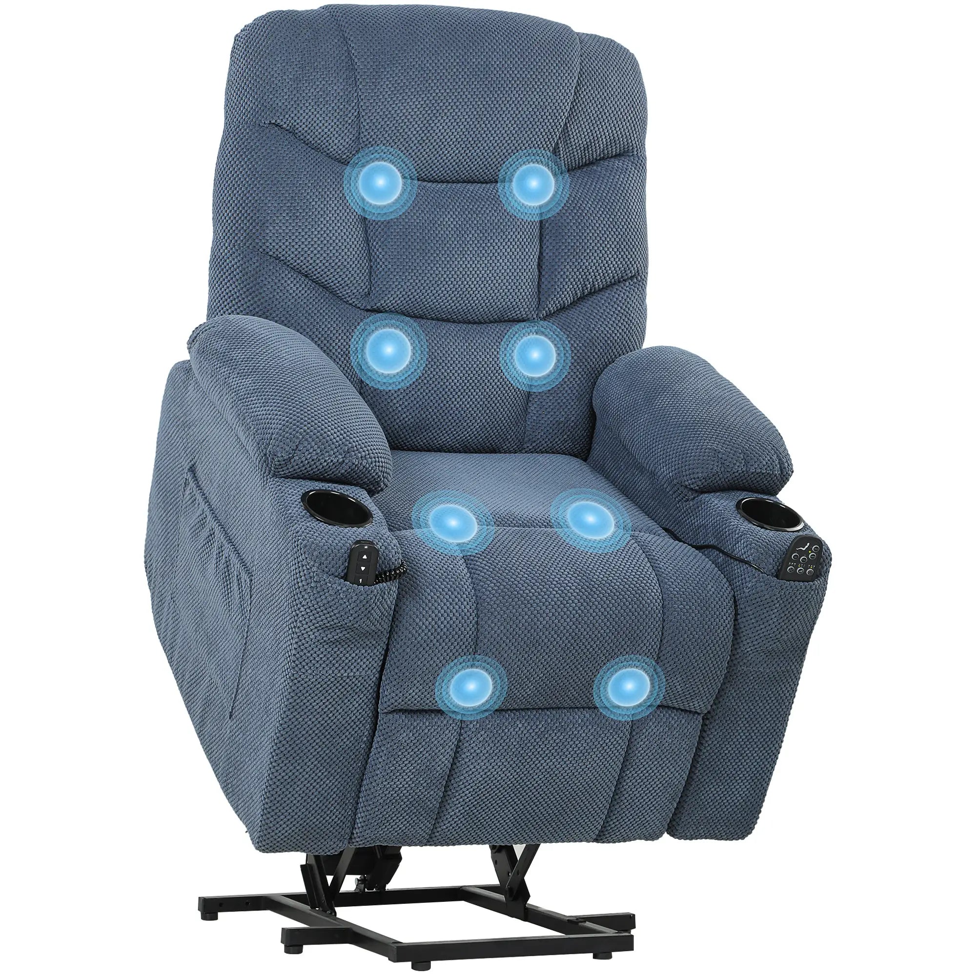 Electric Lift Recliner Chair, Massage, Side Pockets, Cup Holders, Remote, Blue Electric Power Lift Chairs at Gallery Canada