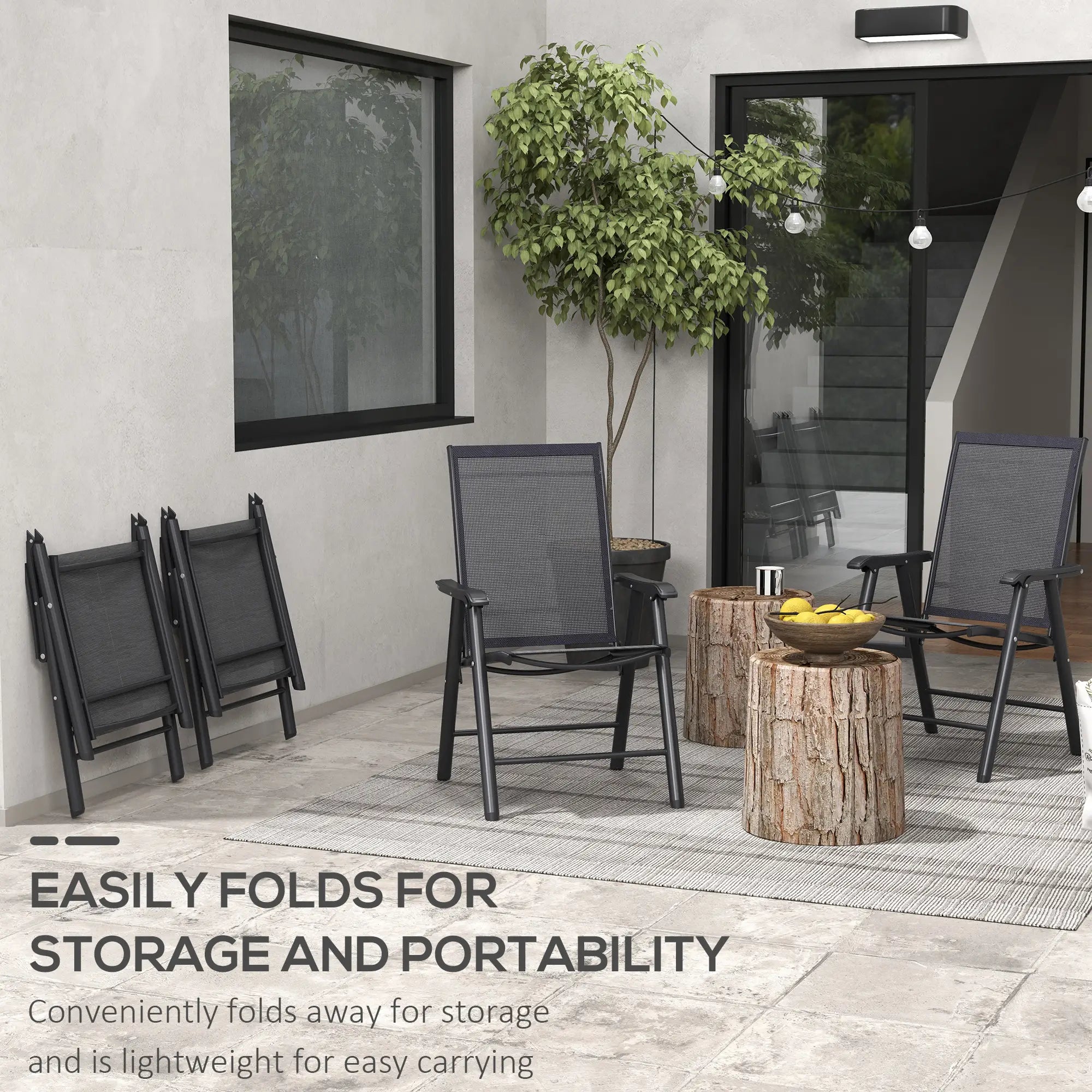 4-Piece Folding Chair Set, Outdoor Furniture with Armrests, Black Patio Chairs at Gallery Canada