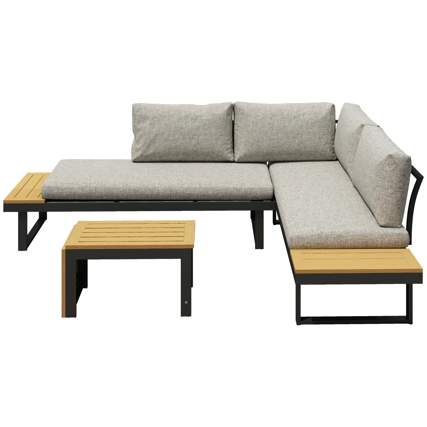 3 Piece Aluminum Corner Patio Furniture Set, Sectional Outdoor Sofa, 2 Loveseats, Wood-Plastic Coffee Table Patio Furniture Sets Light Grey, Charcoal Grey, Teak at Gallery Canada
