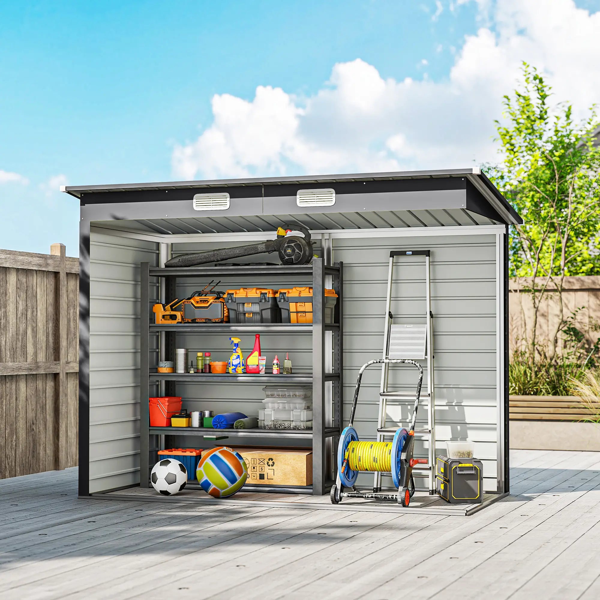 8 x 4FT Galvanized Metal Garden Shed, Double Doors, 2 Vents, Grey Sheds at Gallery Canada