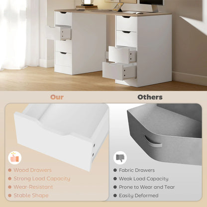 Desk With 8 Drawers, 55.1"W, White, Modern Computer Desk, White