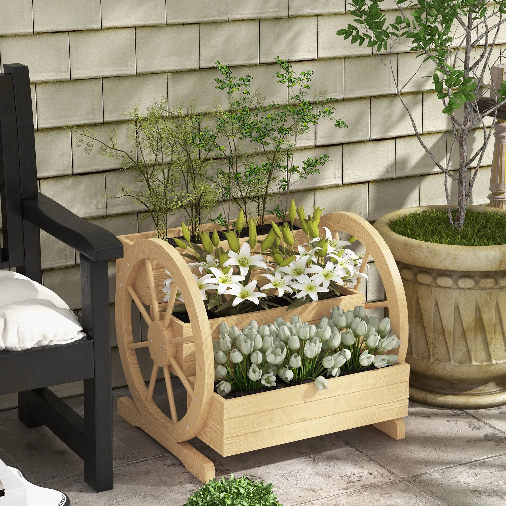 Wooden Wagon Planter Box, 3-Tier Raised Garden Bed, 24