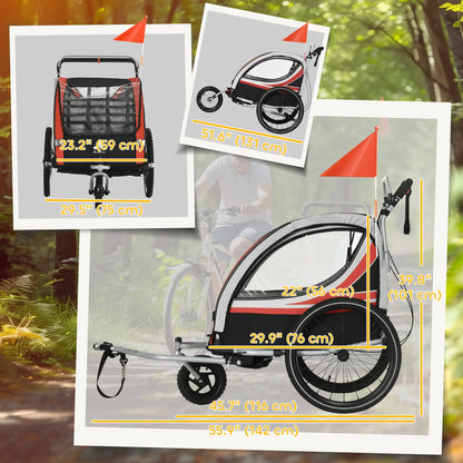 3-In-1 Bike Trailer, Running Stroller, 2 Seats, 5-Point Harness, Storage, Red Kids Bike Trailers at Gallery Canada