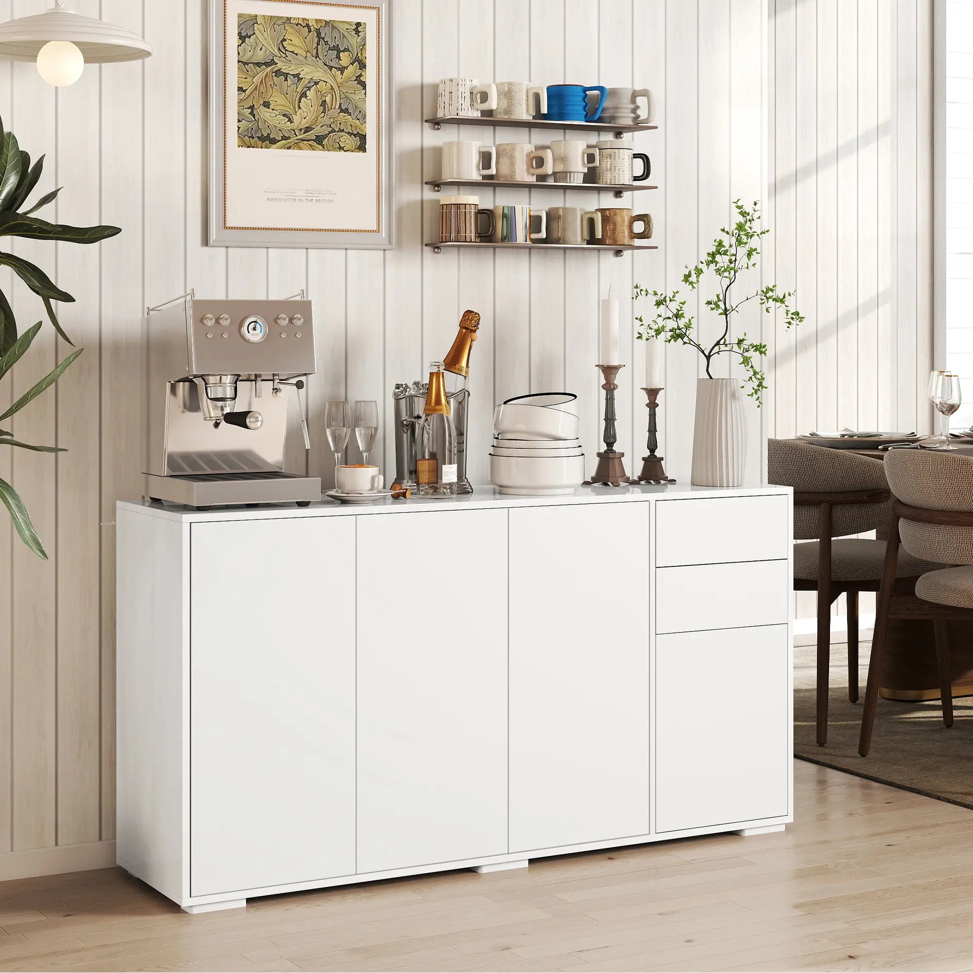 Kitchen Sideboard Storage Cabinet, Modern Coffee Bar with 2 Drawers, White Bar Cabinets at Gallery Canada