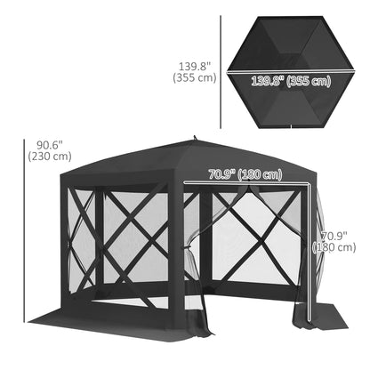 12' x 12' Hexagon Pop Up Screen Tent, Camping Shelter w/ Mesh, Carry Bag, Black Pop Up Canopies at Gallery Canada