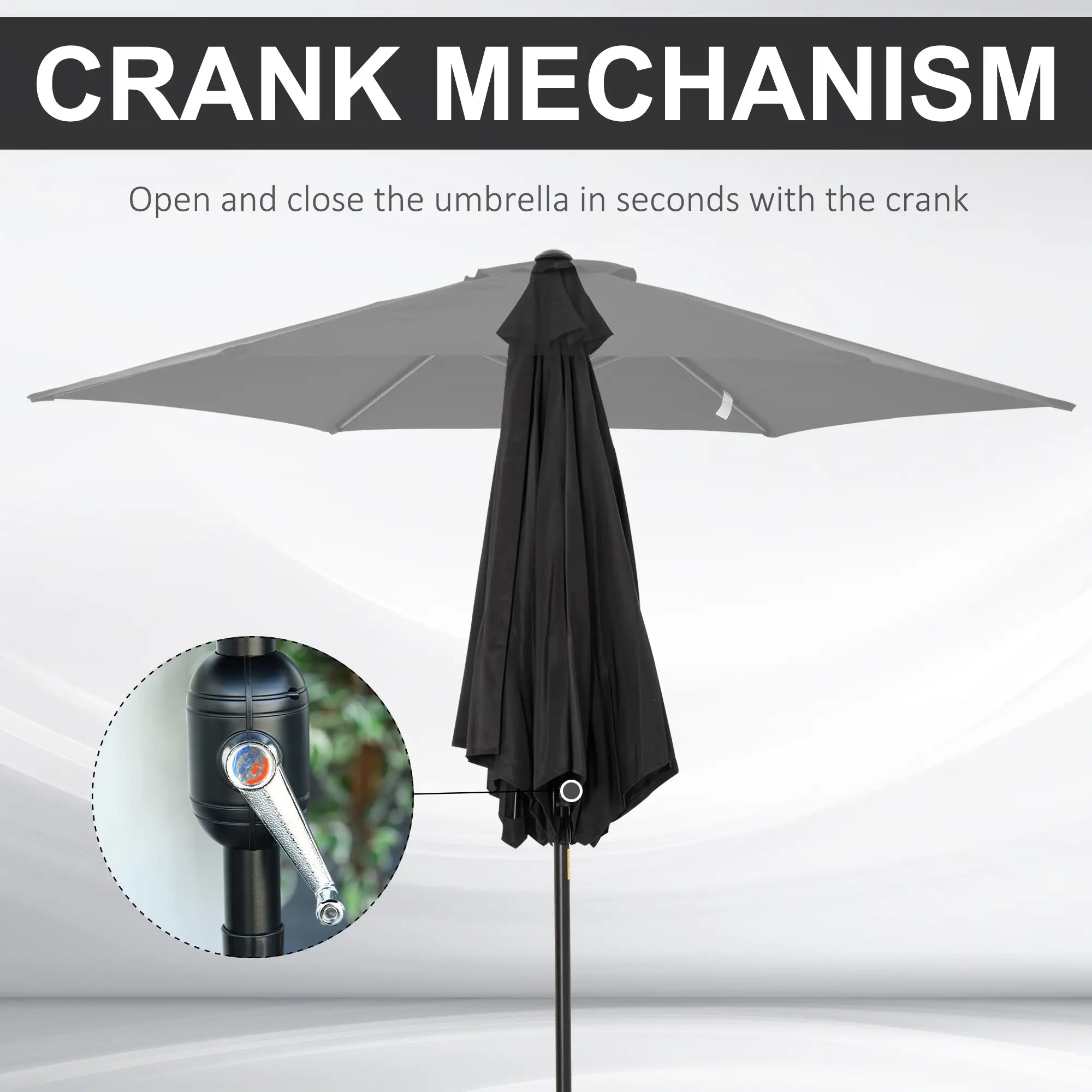 8.5' Round Aluminum Patio Umbrella, Tilt Canopy, 6 Ribs, Black Sun Umbrellas at Gallery Canada
