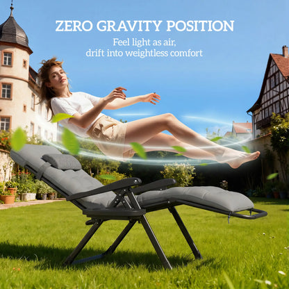 Padded Folding Recliner Chair, Adjustable Backrest, Grey Lounger Chairs at Gallery Canada