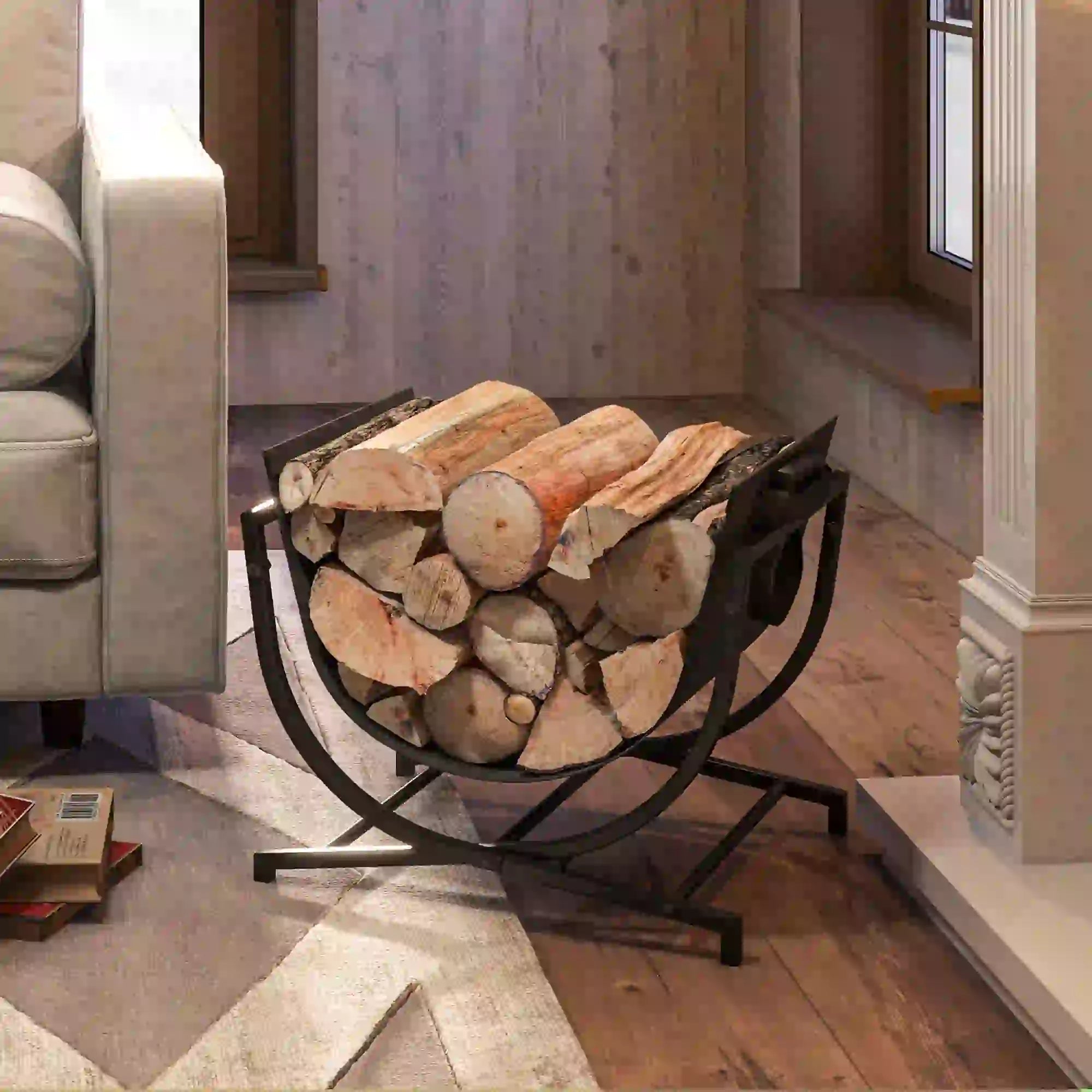 Firewood Rack, Foldable 17 Inch, with Removable Log Carrier, Black Firewood Racks at Gallery Canada
