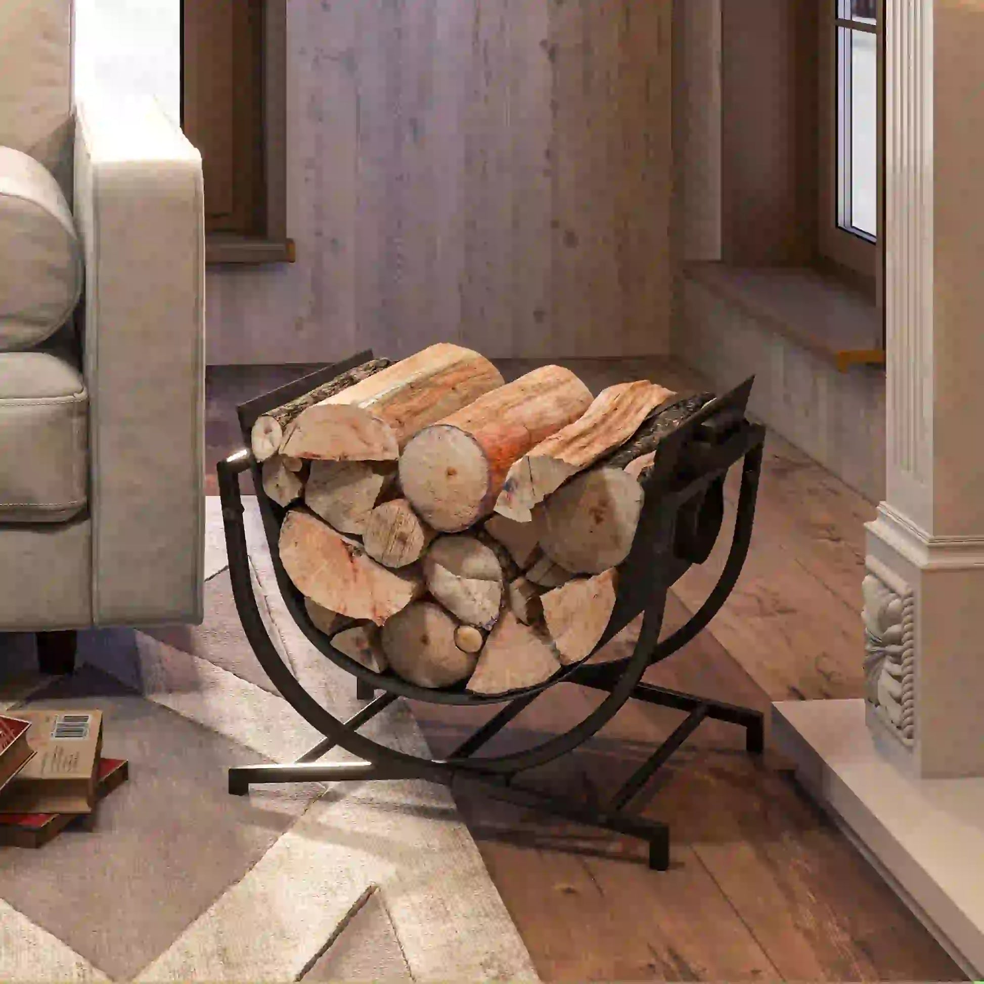 Firewood Rack, Foldable 17 Inch, with Removable Log Carrier, Black Firewood Racks at Gallery Canada