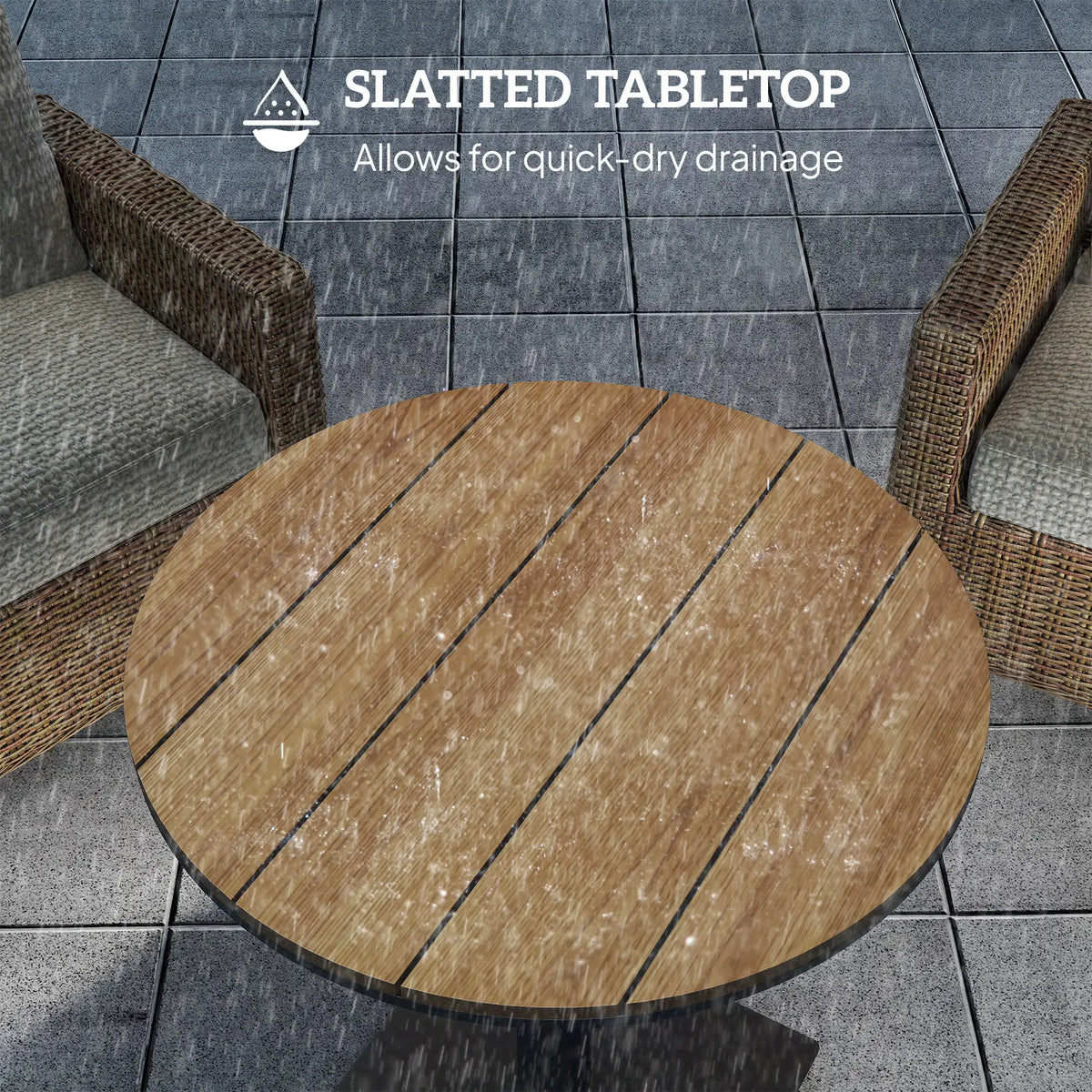 28" Round Outdoor Side Table, Slatted Design, Weather Resistant, Natural Patio Side Tables at Gallery Canada