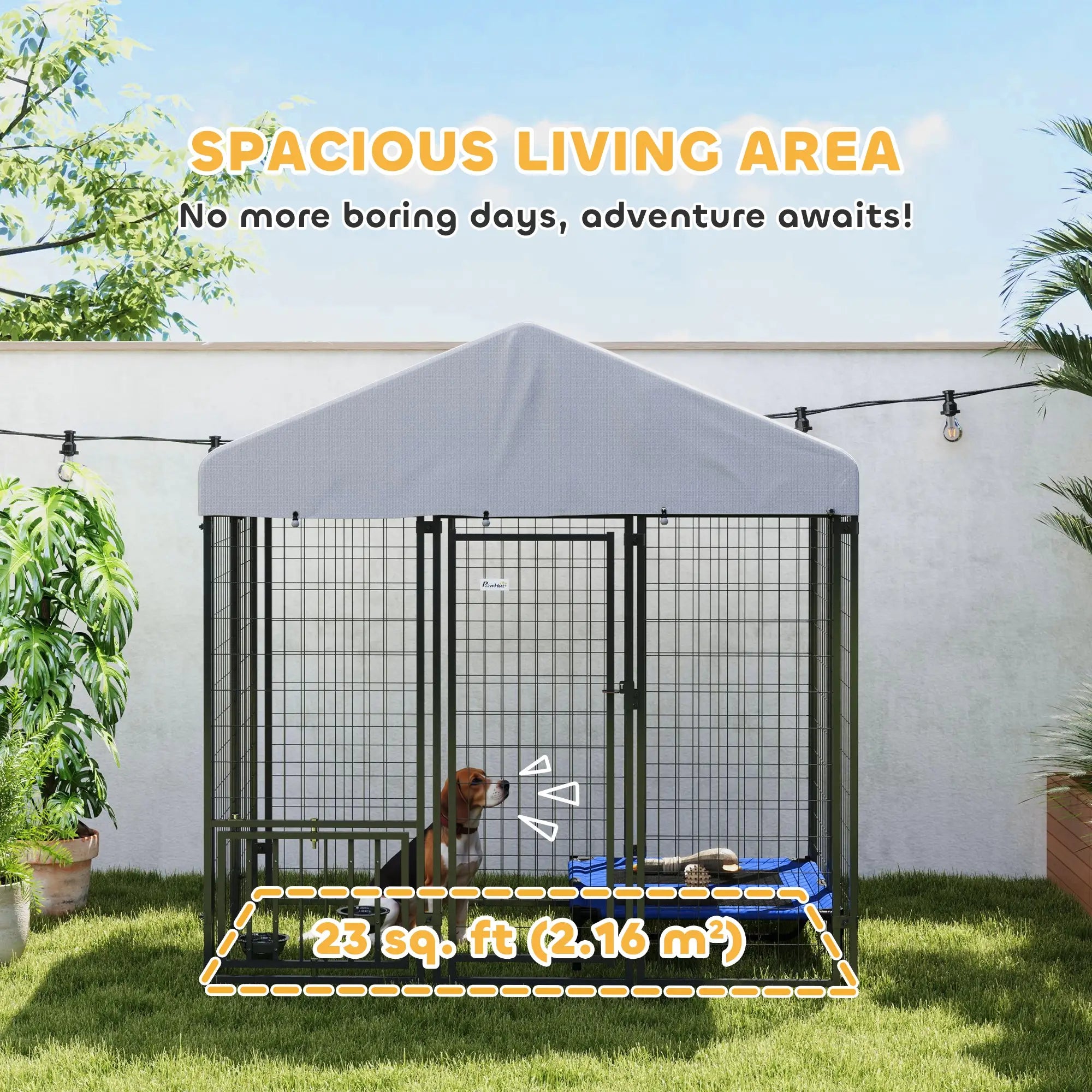 Outdoor Dog Kennel, Waterproof UV-Resistant Cover, Adjustable Feeding Bowls, 5.9 x 4 x 6 ft Houses, Kennels & Pens at Gallery Canada