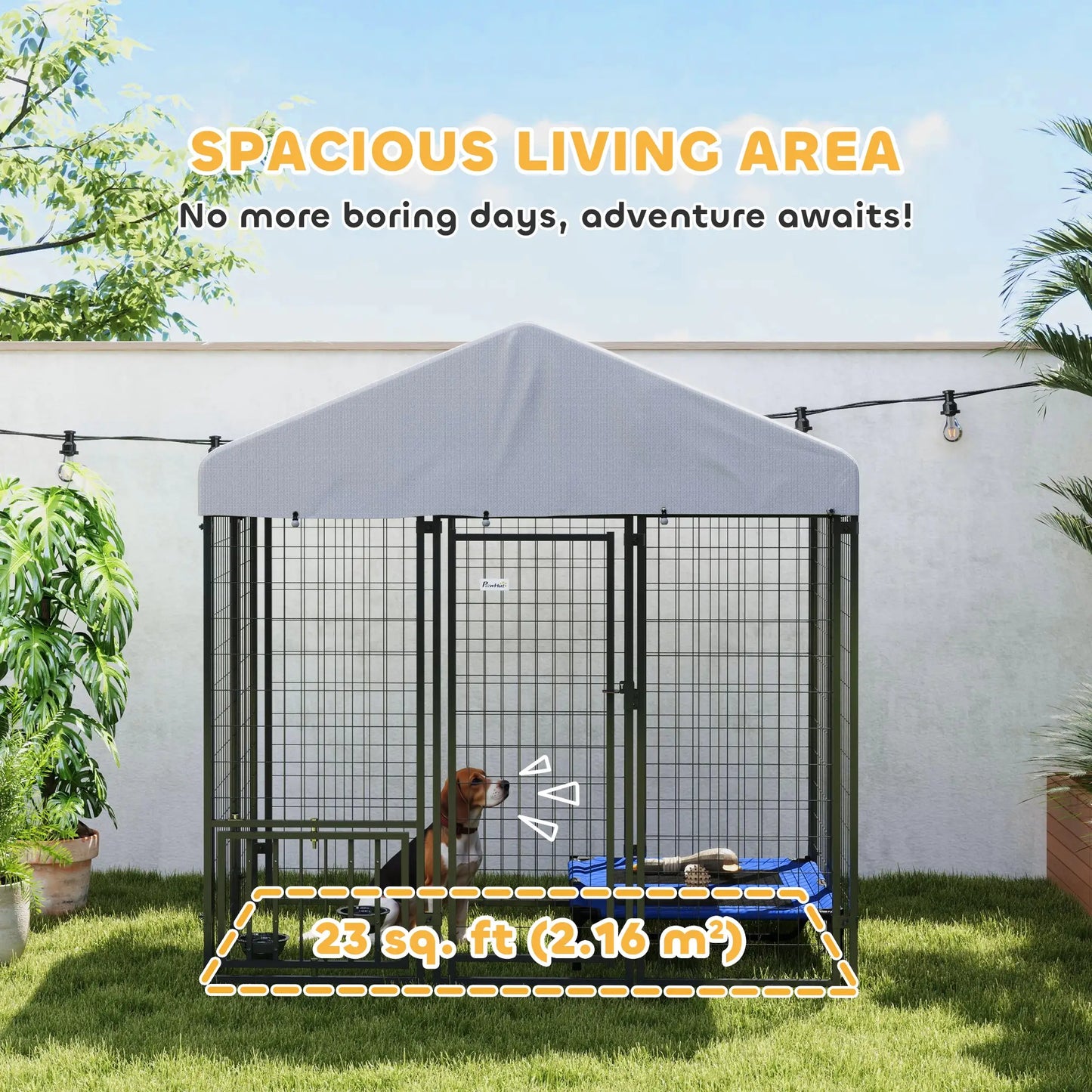 Outdoor Dog Kennel, Waterproof UV-Resistant Cover, Adjustable Feeding Bowls, 5.9 x 4 x 6 ft Houses, Kennels & Pens at Gallery Canada