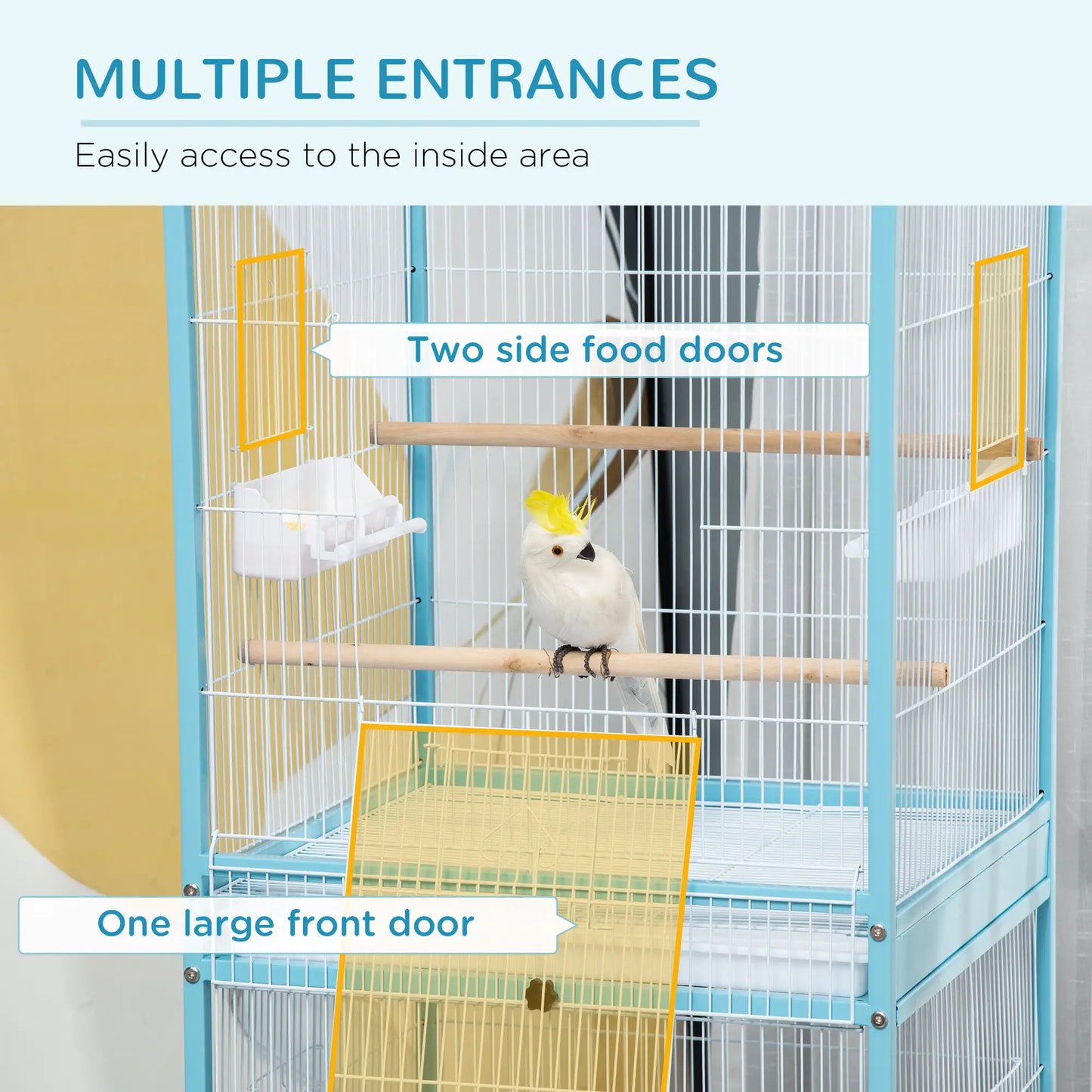 55.1" 2 In 1 Bird Cage Aviary, Wheels, Slide-out Trays, Light Blue Bird Cages at Gallery Canada