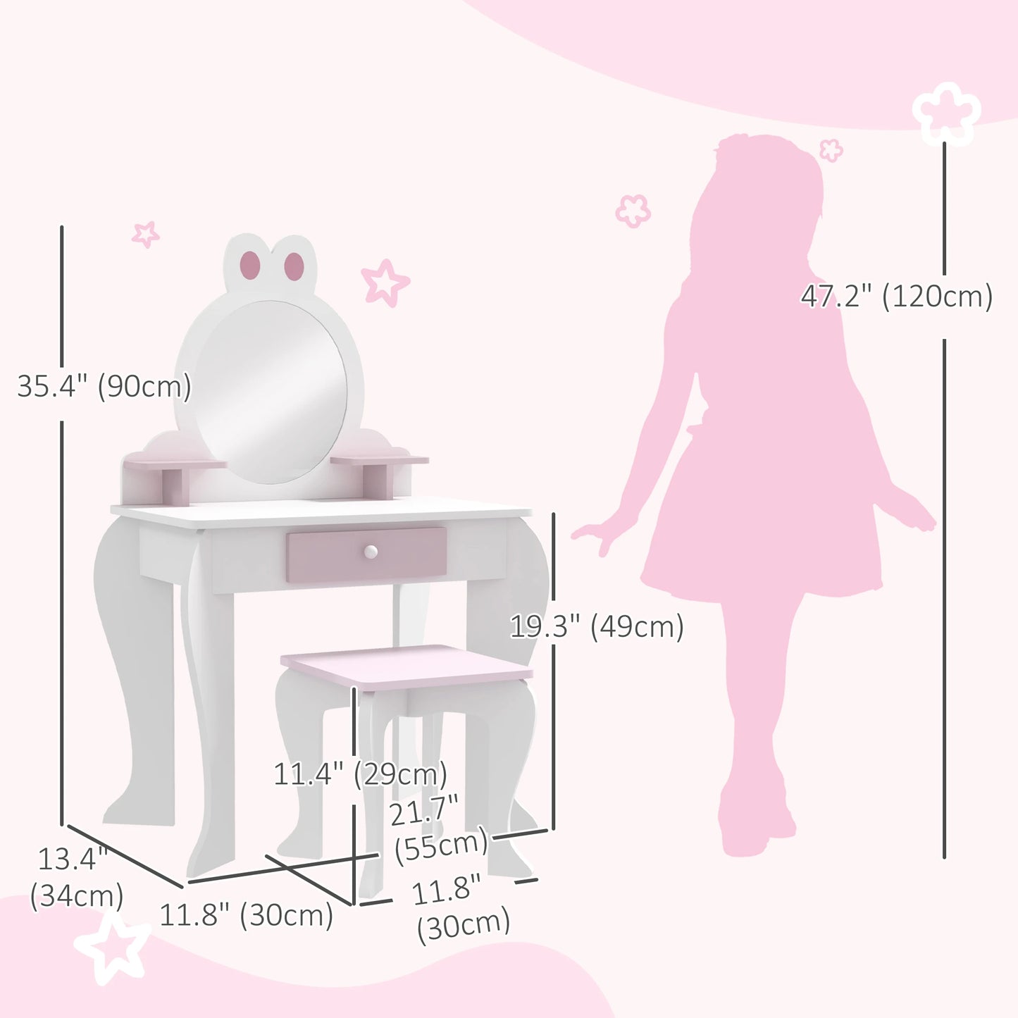 Kids Makeup Vanity Set with Stool, Mirror, Drawer, White Toy Vanity at Gallery Canada