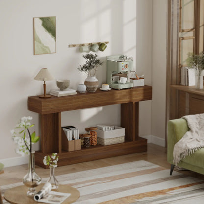 63 Inch Console Table, Vintage Narrow Entryway with Storage Shelf, Dark Brown Console Tables at Gallery Canada