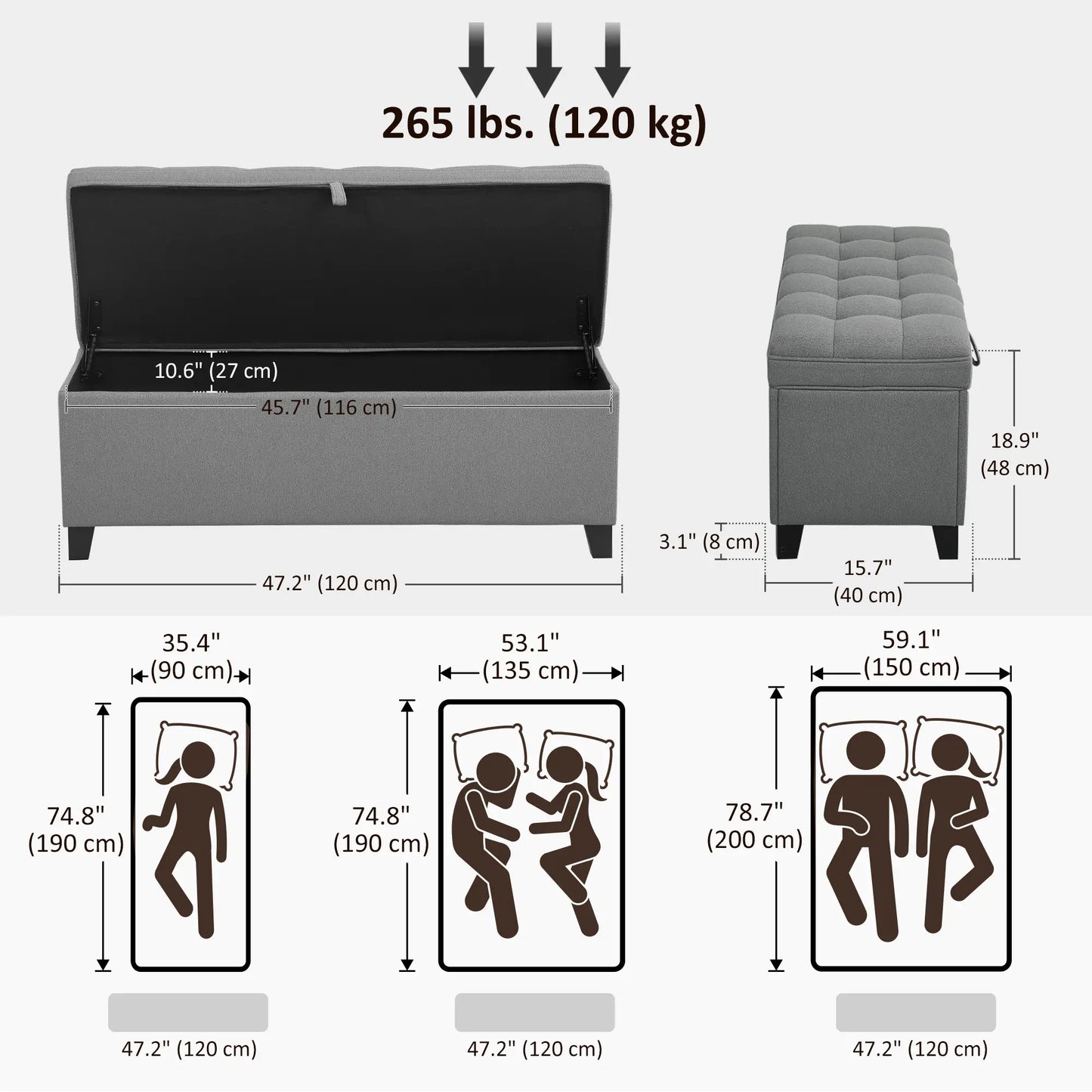 Storage Ottoman Bench, Foot Rest, 47 Inches, Dark Grey Storage Ottomans & Benches at Gallery Canada