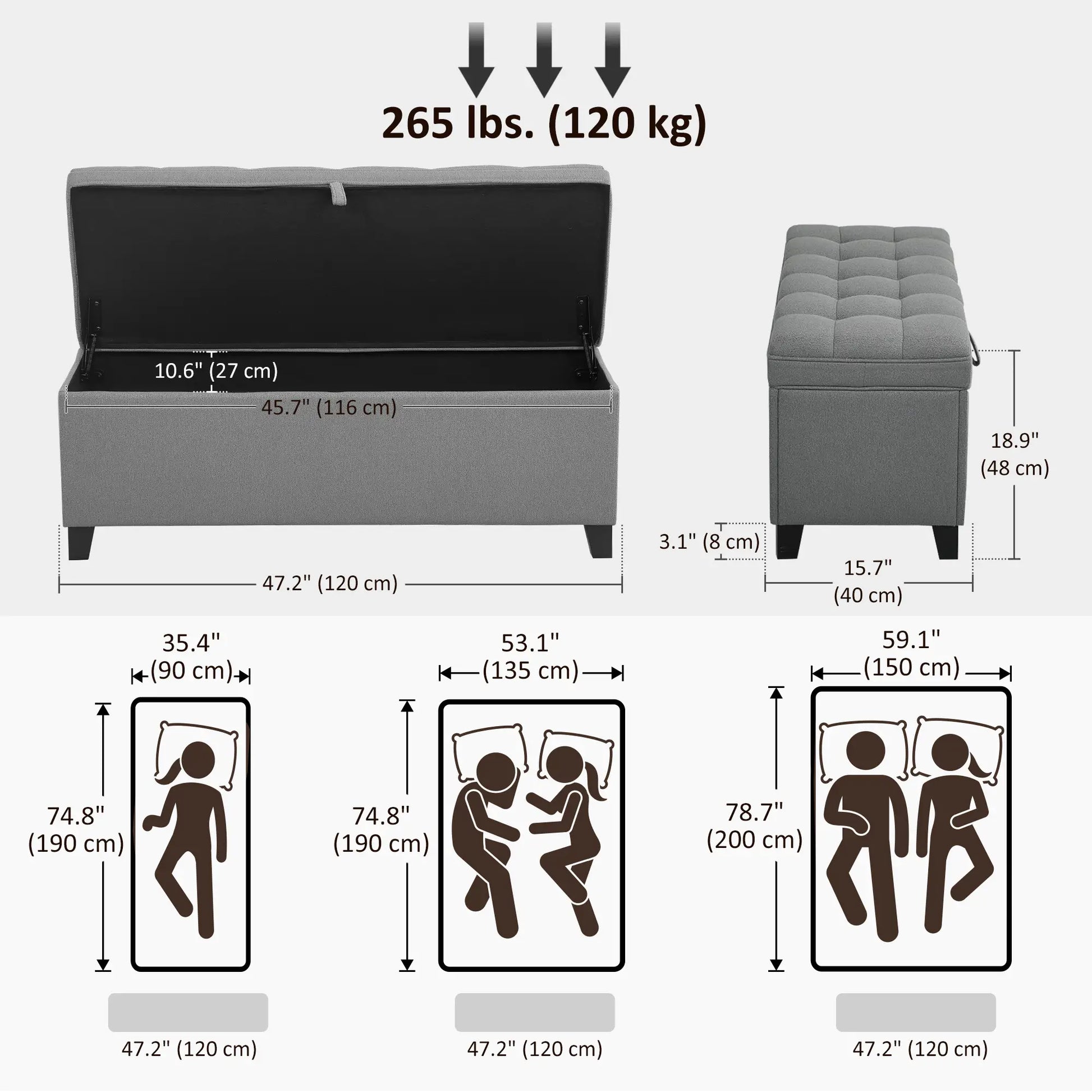 Storage Ottoman Bench, Foot Rest, 47 Inches, Dark Grey Storage Ottomans & Benches at Gallery Canada