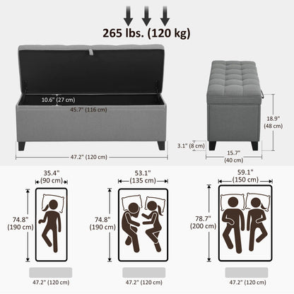 Storage Ottoman Bench, Foot Rest, 47 Inches, Dark Grey Storage Ottomans & Benches at Gallery Canada