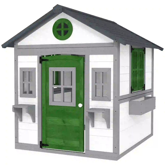 Wooden Playhouse With Door, Windows, Planter Pots, Boxes, White Play Houses White, Green, Grey at Gallery Canada