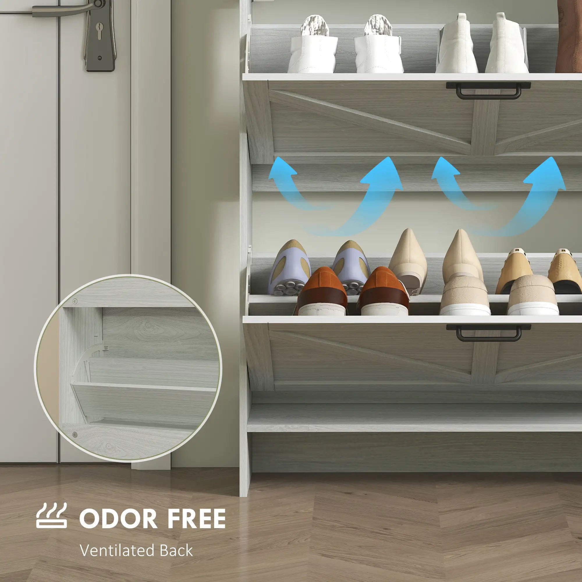 Narrow Shoe Storage Cabinet, 2 Flip Drawers, 1 Drawer, 12 Pairs, White Shoe Storage Cabinets & Racks at Gallery Canada