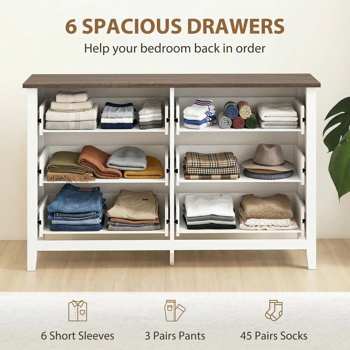 6-Drawer Wide Dresser Chest for Bedroom Living Room Closet
