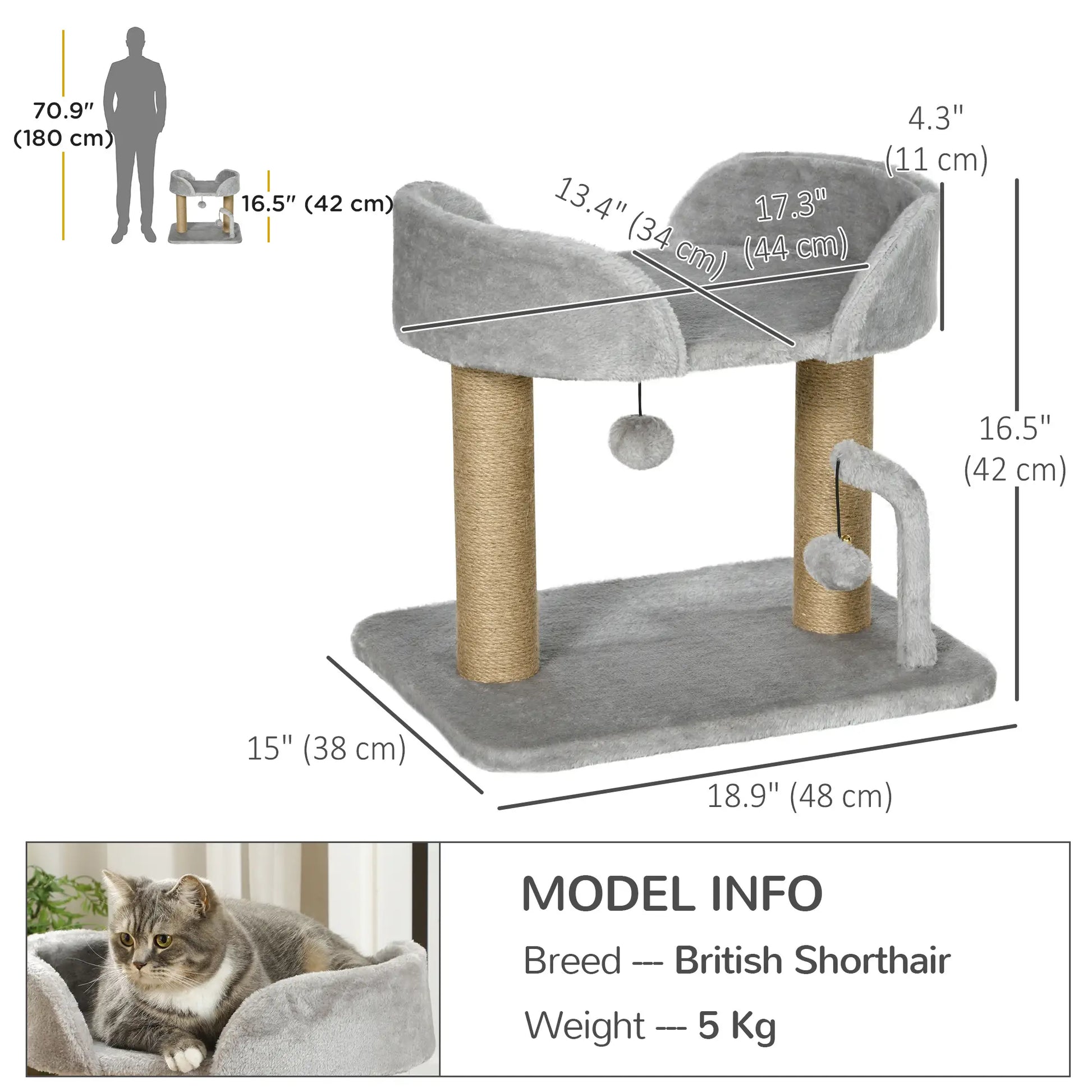 Small Cat Tree, Jute Scratching Posts, Top Perch, Light Grey Cat Trees at Gallery Canada