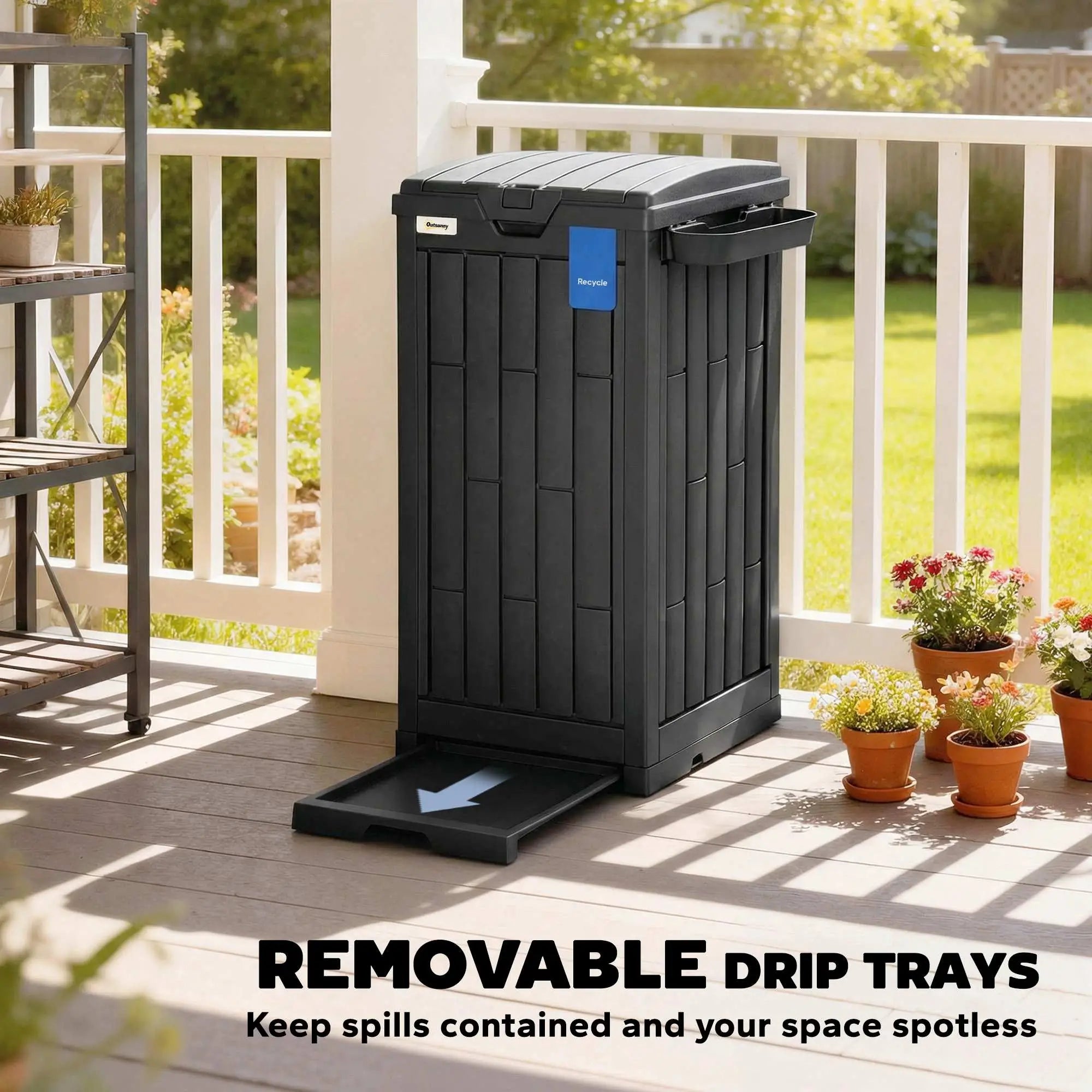 29 Gallon Outdoor Garbage Bin, Dual Lid, Ashtray Drip Tray, Black Garden Accessories at Gallery Canada