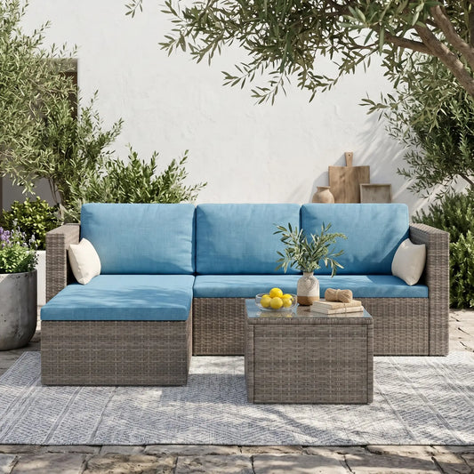 3-Piece Patio Furniture Set, Rattan Sectional Sofa, Blue Patio Furniture Sets Blue at Gallery Canada