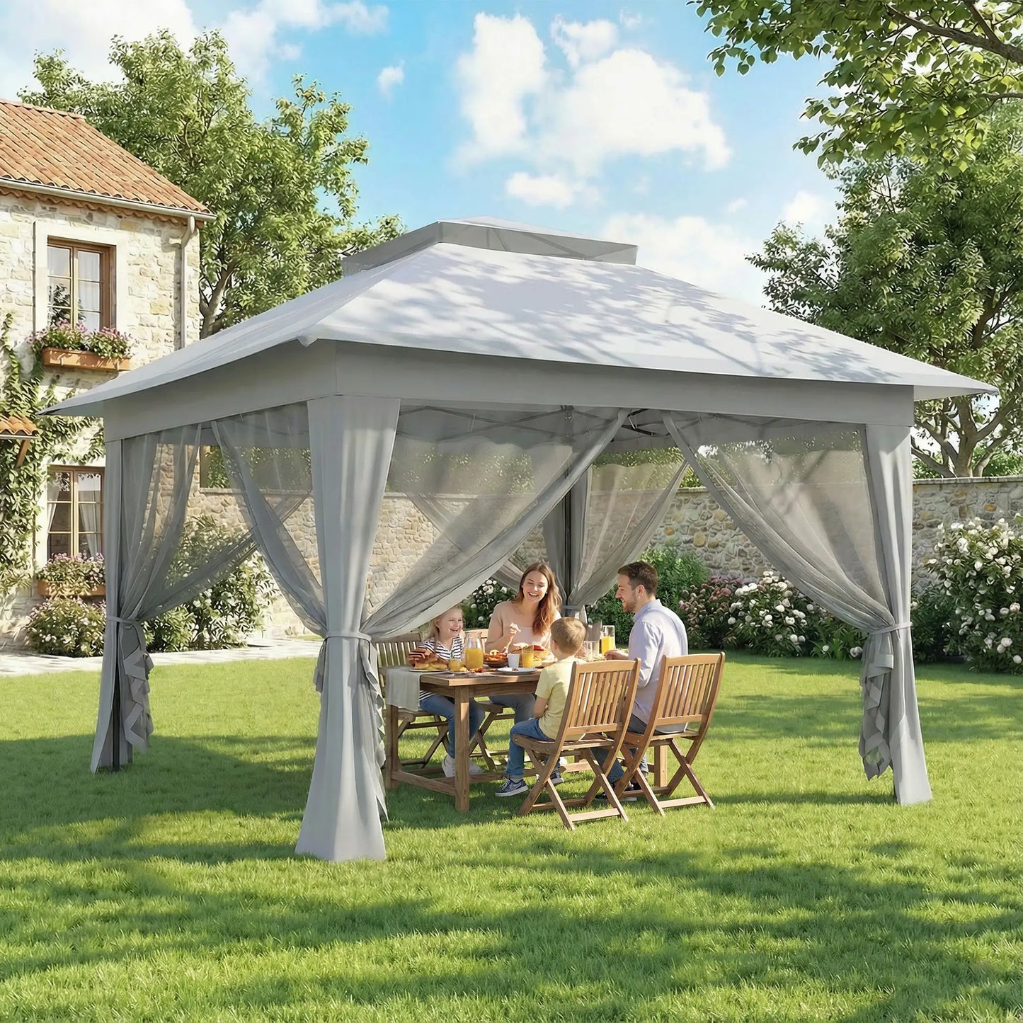 12' x 12' Foldable Pop-Up Party Tent, Steel Frame, Light Grey Pop Up Canopies at Gallery Canada