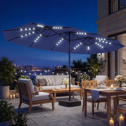 Double-Sided Patio Umbrella, 15ft, 48 LED Lights, Base Included, Dark Blue Double-sided Umbrellas at Gallery Canada