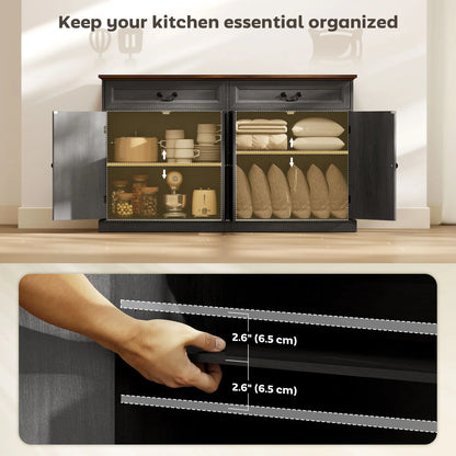 55" Buffet Cabinet, Black Wood Grain, Charging Station, 2 Drawers, Black Bar Cabinets at Gallery Canada