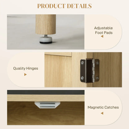 Bohemian Sideboard, 46.9" Buffet Cabinet, 3 Rattan Doors, Shelves, Oak Storage Cabinets at Gallery Canada